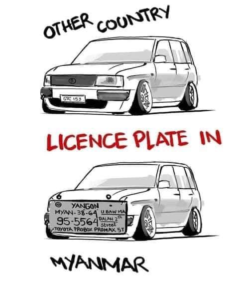 새롭게 변경된 미얀마 자동차 번호판 (타운십, 차종 표기)