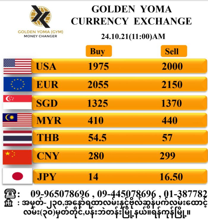 2021년 10월 24일 미얀마 환율