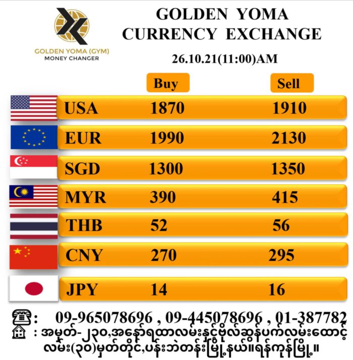 2021년 10월 26일 미얀마 환율