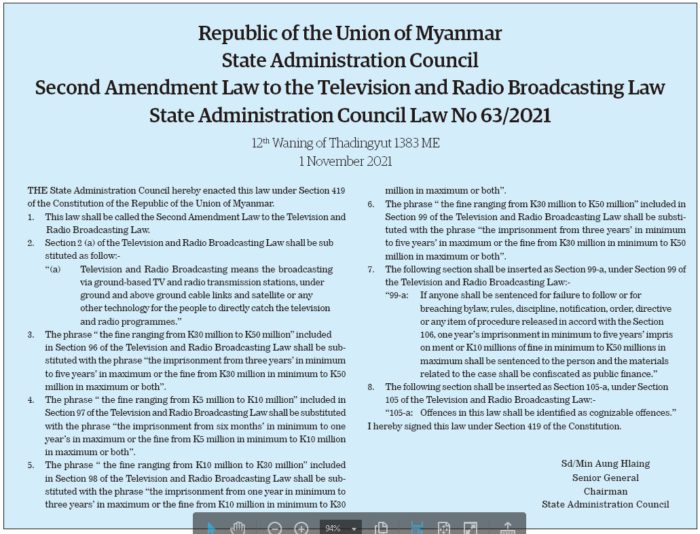 미얀마 대중매체법안 개정