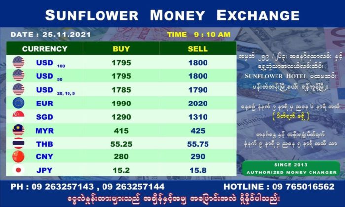 2021년 11월 25일 미얀마 환율