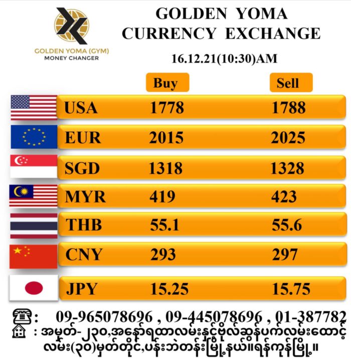 2025 4월 - 2021년 12월 16일 미얀마 환율 및 미얀마 금시세 현황 2021년 12월 16일 미얀마 환율