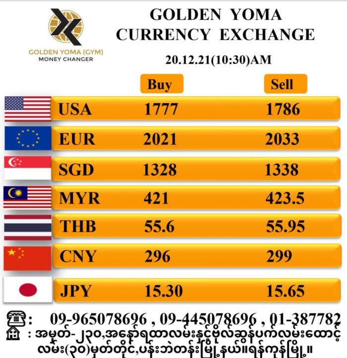 2025 4월 - 2021년 12월 20일 미얀마 환율 및 미얀마 금시세 현황 2021년 12월 20일 미얀마 환율