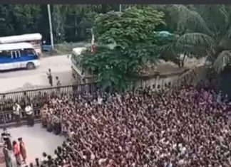 미얀마 노조, 봉제공장에서 노동법 위반이 많다고 주장 양곤 봉제공장 시위