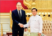 러시아 외교부장관, 미얀마 방문 민아웅흘라잉 위원장, 러시아 외교부장관 접견