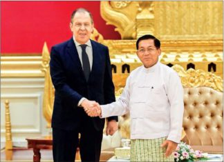 러시아 외교부장관, 미얀마 방문 민아웅흘라잉 위원장, 러시아 외교부장관 접견