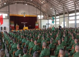 꺼인주 Hpa-an 타운십 청년 대상 월별 징집면제비 요구 1기 훈련생 입소식