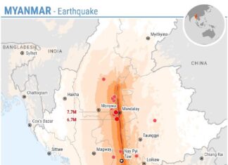 미얀마 만달레이 인근서 규모 5.2 지진 발생…주민 대피 소동 계속되는 여진에 불안