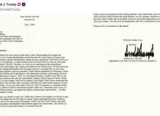 민아웅흘라잉 위원장, 미국 관세 완화 요청…트럼프에 서신 전달