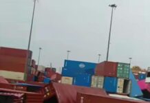 강풍으로 인해 양곤 컨테이너 야적장에서 피해 발생
