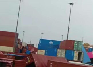 강풍으로 인해 양곤 컨테이너 야적장에서 피해 발생