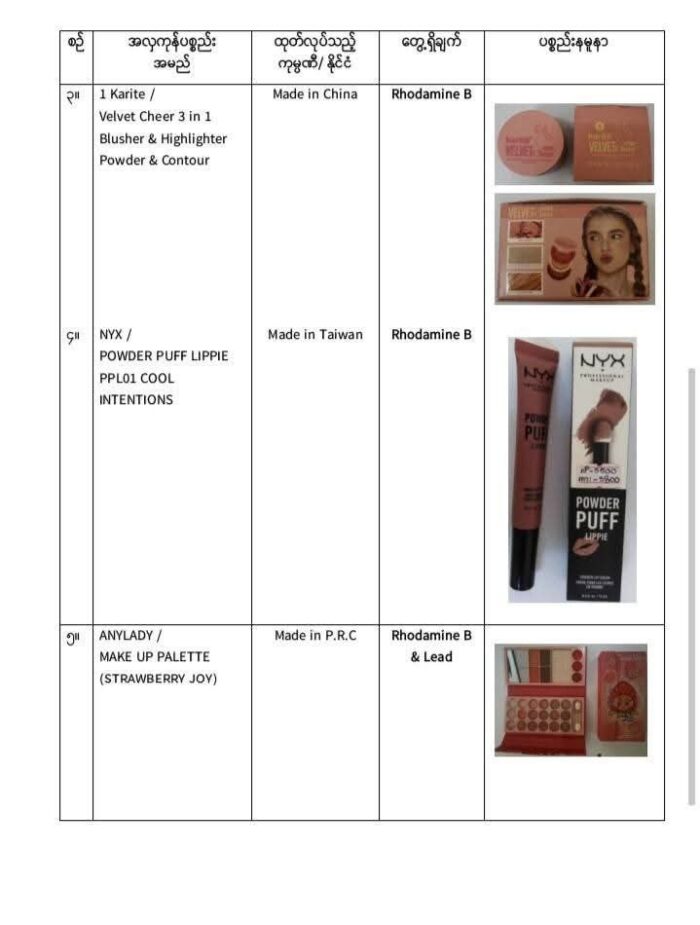 2025 11월 - 미얀마 FDA, 독성 화학물질 함유 화장품 5종 사용 절대 금지 경고 251108 cosmetic2