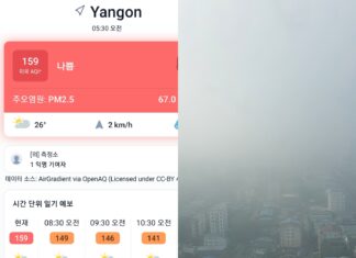 양곤, 세계 2위 대기오염…3월 27일 오전 AQI 175 기록